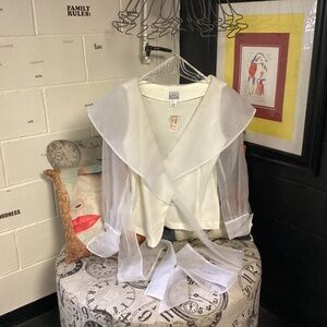 Gantos | VTG Embellished Glass Beading Details Button Down Charmeuse Blouse